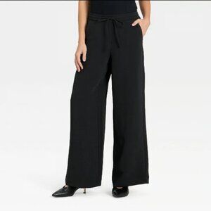 NEW Women's Wide Leg Signature Crepe Black Pants, Medium A New Day
